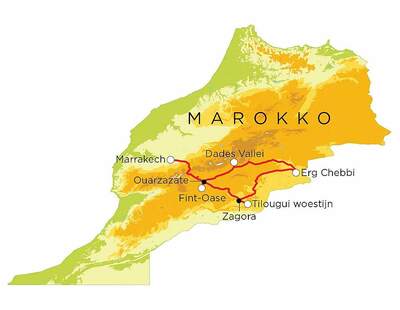 Routekaart Marokko (woestijn en Marrakech), 8 dagen Routekaart Marokko (woestijn en Marrakech), 8 dagen