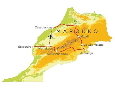 Routekaart Marokko, 15 dagen Routekaart Marokko, 15 dagen