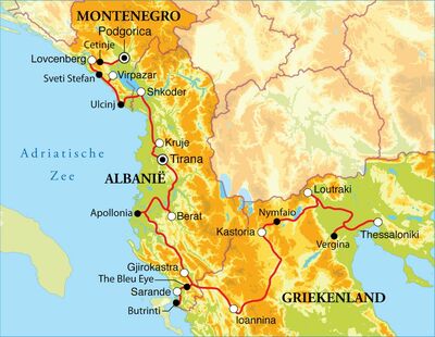 Routekaart Rondreis Montenegro, Albanië en Noord-Griekenland, 18 dagen