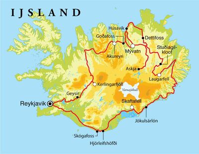Routekaart Rondreis IJsland, 15 dagen kampeerreis Routekaart Rondreis IJsland, 15 dagen kampeerreis