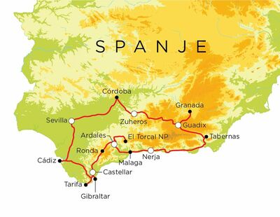 Routekaart Spanje, 18 dagen Routekaart Spanje, 18 dagen