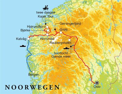 Routekaart Rondreis Noorwegen, 12 dagen Routekaart Rondreis Noorwegen, 12 dagen