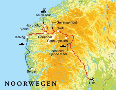 Routekaart Rondreis Noorwegen, 11 dagen