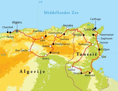 Routekaart Rondreis Algerije & Tunesië, 22 dagen