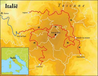 Routekaart Wandelreis Toscane - Italië, 8 dagen