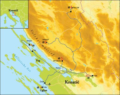 Routekaart Wandelreis Kroatië, 8 dagen Routekaart Wandelreis Kroatië, 8 dagen