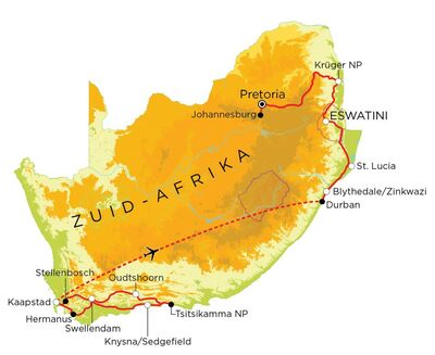 Routekaart Zuid-Afrika & Eswatini, 21 dagen