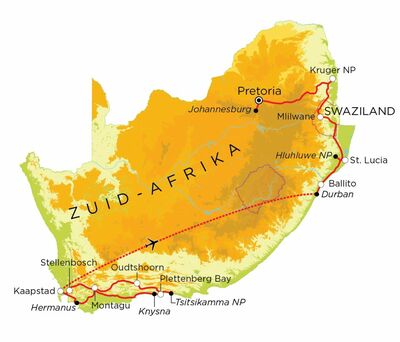 Routekaart Zuid-Afrika & Swaziland, 21 dagen Routekaart Zuid-Afrika & Swaziland, 21 dagen