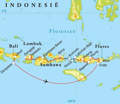 Routekaart Rondreis Kleine Sunda-eilanden, 21 dagen