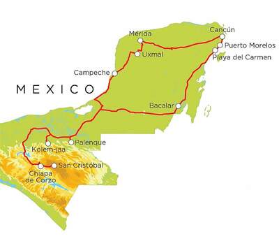 Routekaart Mexico, 21 dagen Routekaart Mexico, 21 dagen