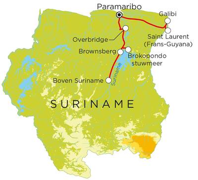 Routekaart Suriname, 20 dagen Routekaart Suriname, 20 dagen