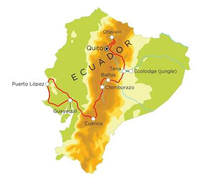 Routekaart Ecuador, 21 dagen Routekaart Ecuador, 21 dagen