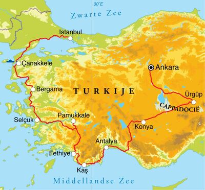 Routekaart Rondreis Turkije, 16 dagen Routekaart Rondreis Turkije, 16 dagen
