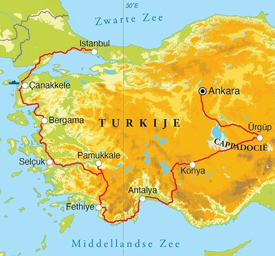 Routekaart Rondreis Turkije, 16 dagen Routekaart Rondreis Turkije, 16 dagen