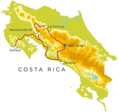 Routekaart Costa Rica, 14 dagen Routekaart Costa Rica, 14 dagen
