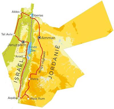 Routekaart Israël & Jordanië, 18 dagen