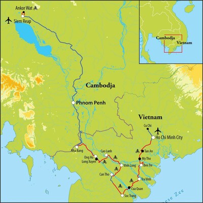 Routekaart Fietsreis Vietnam & Cambodja, 18 dagen Routekaart Fietsreis Vietnam & Cambodja, 18 dagen