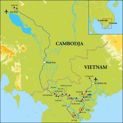 Routekaart Fietsreis Vietnam & Cambodja, 18 dagen