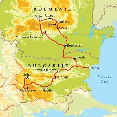 Routekaart Rondreis Bulgarije & Roemenië, 14 dagen