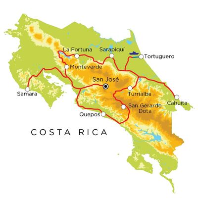 Routekaart Costa Rica, 20 dagen