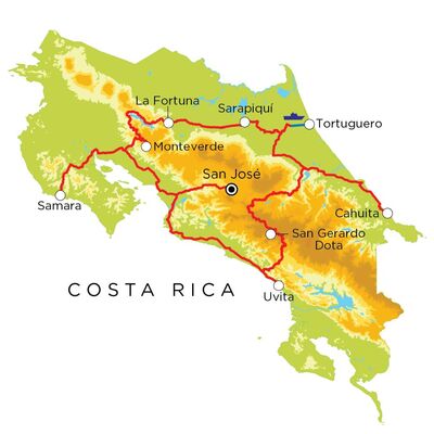 Routekaart Costa Rica, 20 dagen