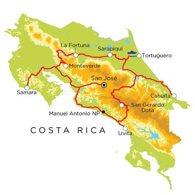 Routekaart Costa Rica, 20 dagen
