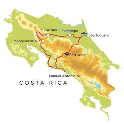 Routekaart Costa Rica, 14 dagen