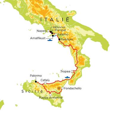 Routekaart Italië Zuid & Sicilië, 15 dagen