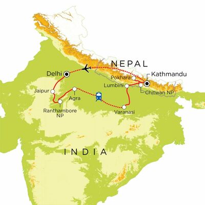 Routekaart India & Nepal, 21 dagen