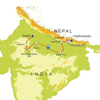 Routekaart India & Nepal, 21 dagen
