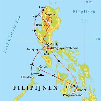 Routekaart Rondreis Filipijnen, 22 dagen