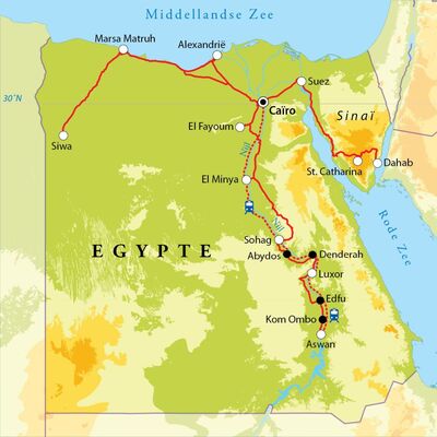 Routekaart Egypte, Nijldelta, Oases en Rode Zee, 28 dagen