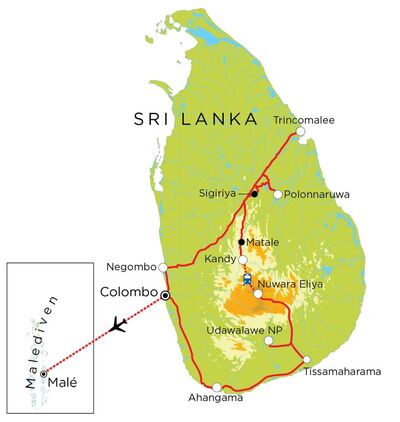 Routekaart Sri Lanka & Malediven, 21 dagen