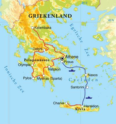 Routekaart Rondreis Griekenland, 18 dagen Routekaart Rondreis Griekenland, 18 dagen