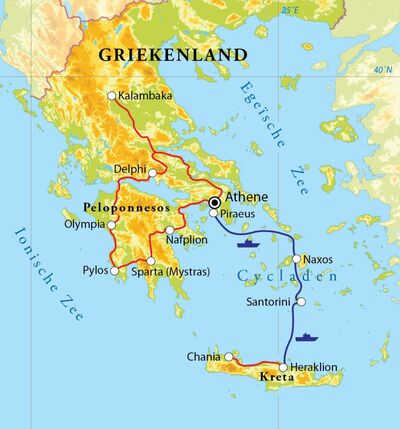 Routekaart Rondreis Griekenland, 18 dagen