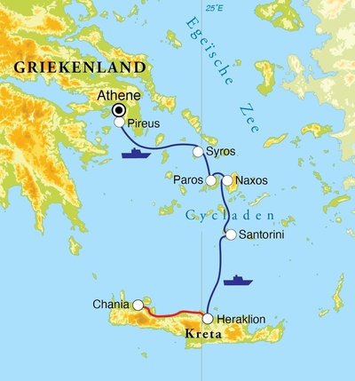 Routekaart Rondreis Griekse eilanden: Cycladen & Kreta, 14 dagen Routekaart Rondreis Griekse eilanden: Cycladen & Kreta, 14 dagen