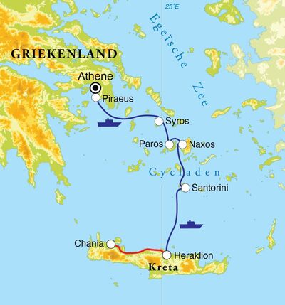 Routekaart Rondreis Griekse eilanden: Cycladen & Kreta, 14 dagen