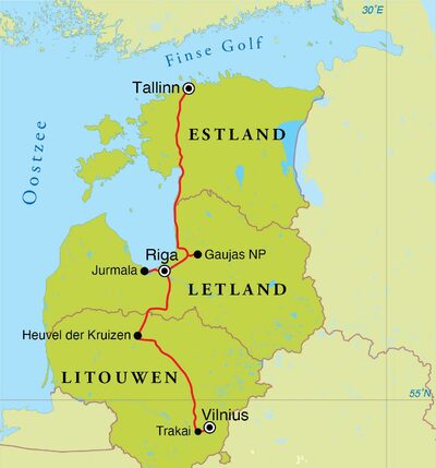 Routekaart Rondreis Litouwen, Letland & Estland, 8 dagen Routekaart Rondreis Litouwen, Letland & Estland, 8 dagen