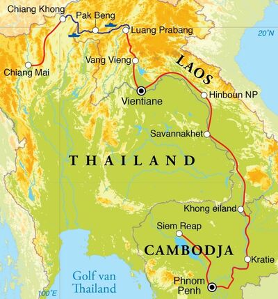 Routekaart Rondreis Laos & Cambodja, 22 dagen Routekaart Rondreis Laos & Cambodja, 22 dagen