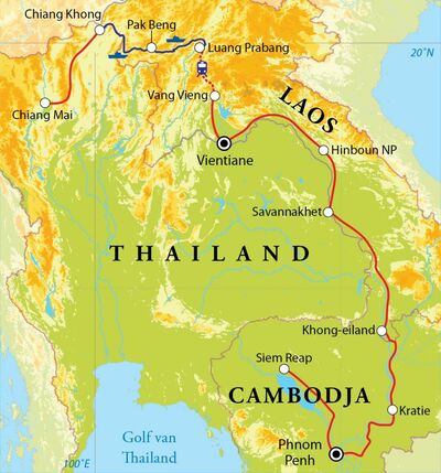 Routekaart Rondreis Laos & Cambodja, 22 dagen Routekaart Rondreis Laos & Cambodja, 22 dagen