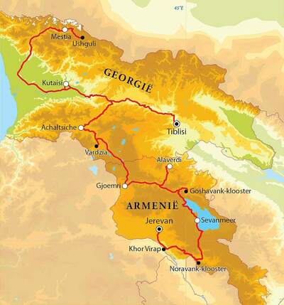 Routekaart Rondreis Armenië & Georgië, 15 dagen Routekaart Rondreis Armenië & Georgië, 15 dagen