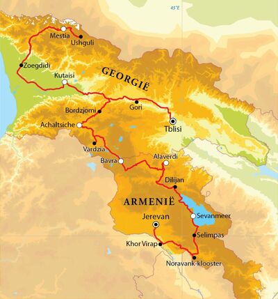 Routekaart Rondreis Armenië & Georgië, 15 dagen