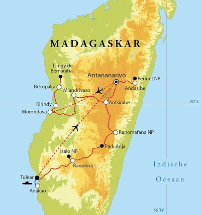 Routekaart Rondreis Madagaskar, 24 dagen Routekaart Rondreis Madagaskar, 24 dagen