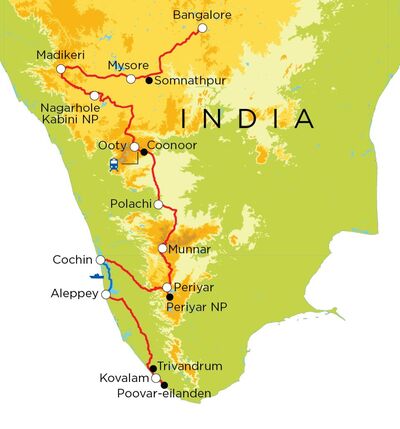 Routekaart Zuid-India, 21 dagen