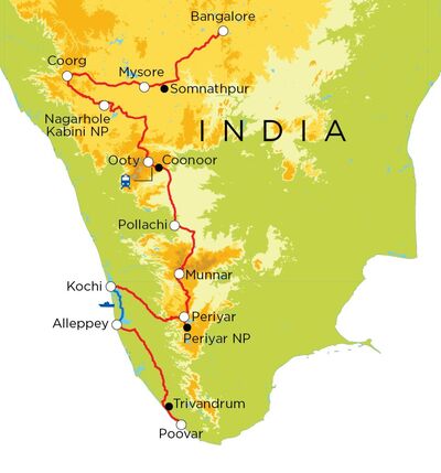 Routekaart Zuid-India, 21 dagen
