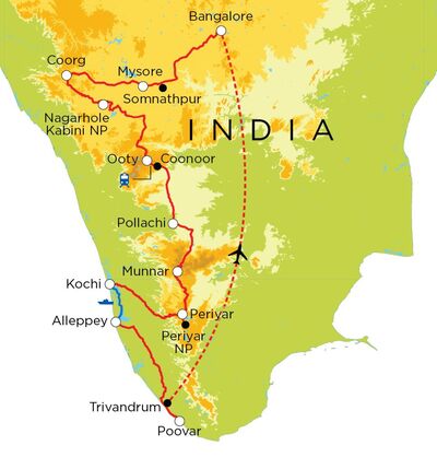 Routekaart Zuid-India, 21 dagen