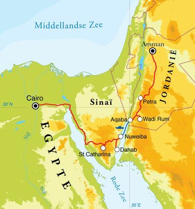 Routekaart Rondreis Egypte & Jordanië, 15 dagen