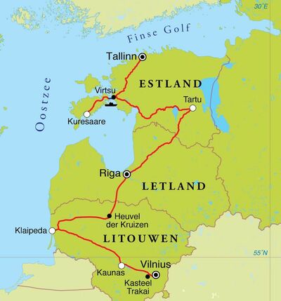 Routekaart Rondreis Estland, Letland & Litouwen, 12 dagen Routekaart Rondreis Estland, Letland & Litouwen, 12 dagen