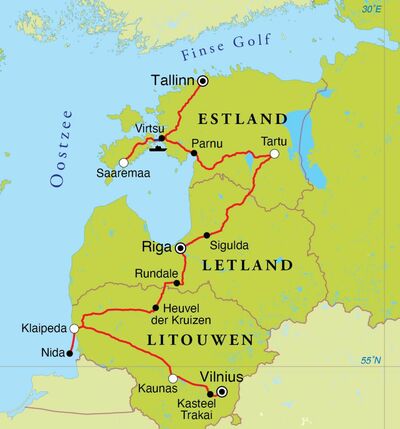 Routekaart Rondreis Estland, Letland & Litouwen, 12 dagen Routekaart Rondreis Estland, Letland & Litouwen, 12 dagen
