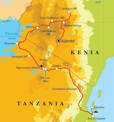 Routekaart Rondreis Kenia, Tanzania & Zanzibar, 21 dagen kampeerreis Routekaart Rondreis Kenia, Tanzania & Zanzibar, 21 dagen kampeerreis
